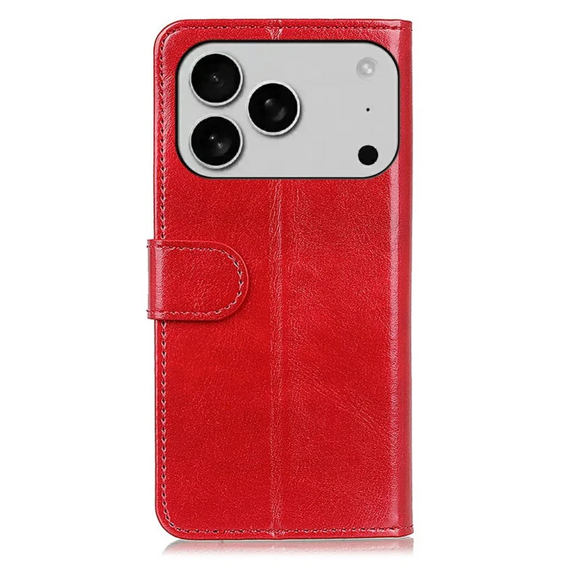 For iPhone 18 Pro Max / 17 Pro Max Case Crazy Horse Texture PU Leather Phone Stand Cover - Red