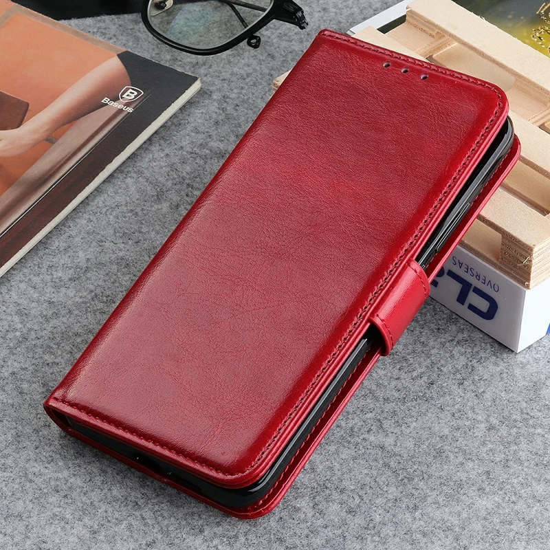 For iPhone 18 Pro Max / 17 Pro Max Case Crazy Horse Texture PU Leather Phone Stand Cover - Red