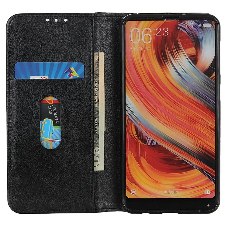 Чехол-подставка для iPhone 17 Pro Max из Split кожи с текстурой личи, кошелек для телефона - Черный