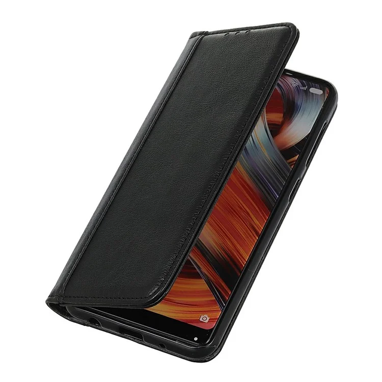 Чехол-подставка для iPhone 17 Pro из натуральной кожи с текстурой лича, с отделением для карт - Черный