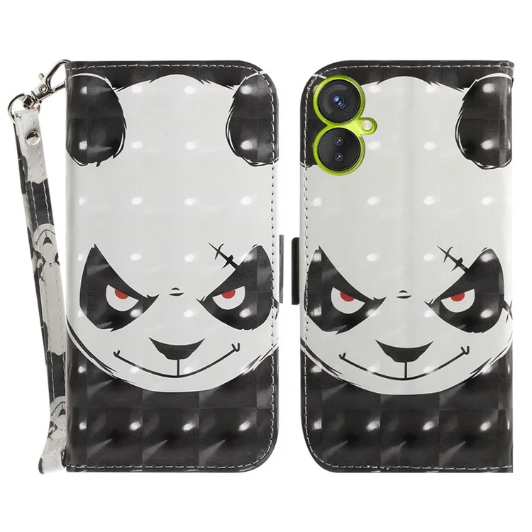 For TECNO Camon 19 Neo 4G PU Leather Anti-Scratch Phone Case 3D Pattern Printing Wallet Stand Cover with Strap - Angry Panda
