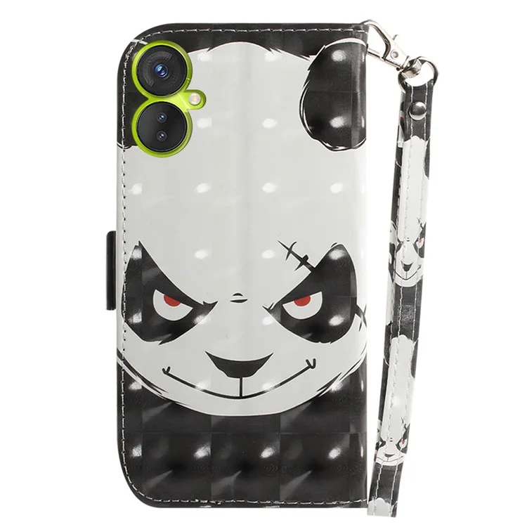 For TECNO Camon 19 Neo 4G PU Leather Anti-Scratch Phone Case 3D Pattern Printing Wallet Stand Cover with Strap - Angry Panda