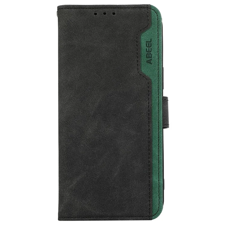 Чехол ABEEL для iPhone 17 Pro с цветными вставками из кожи, откидной, с блокировкой RFID - Черный