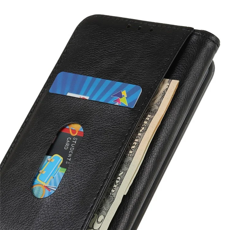 For iPhone 17 Stand Case Split Leather Litchi Texture Wallet Phone Cover - Black