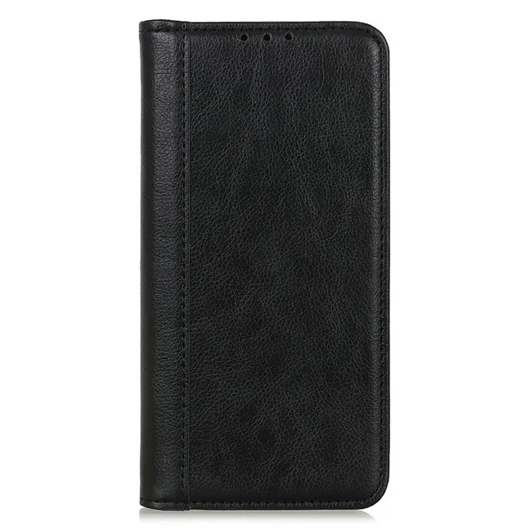 For iPhone 17 Stand Case Split Leather Litchi Texture Wallet Phone Cover - Black