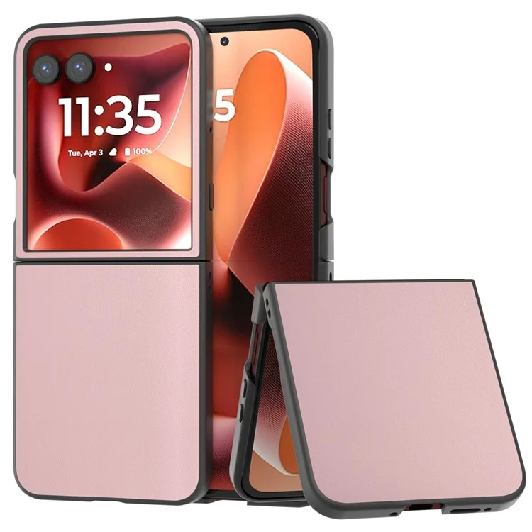 For Motorola Razr 60 Ultra 5G Phone Case PC PU Leather Back Cover Black Edge Design - Pink