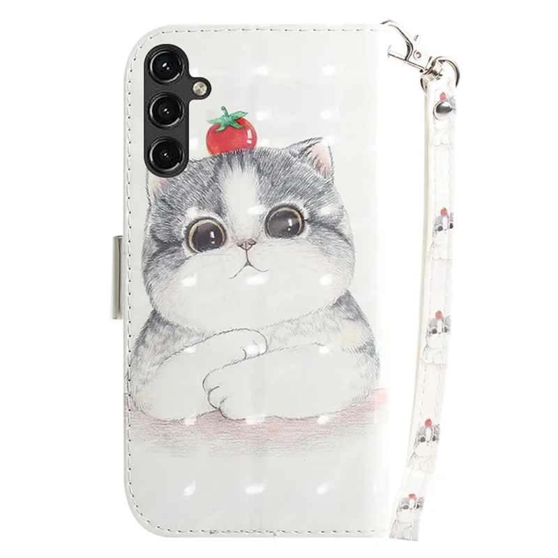 For Samsung Galaxy A14 5G / A14 4G Cover 3D Pattern PU Leather Stand Case with Strap - Cute Cat