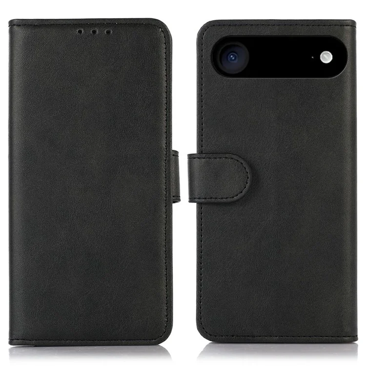 For iPhone 17 Air Case Cowhide Texture Leather Wallet Phone Cover with Stand - Black