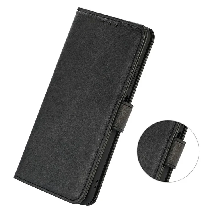 For iPhone 17 Air Case Cowhide Texture Leather Wallet Phone Cover with Stand - Black
