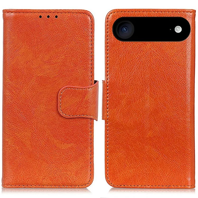 For iPhone 17 Air Case Nappa Texture Split Leather Wallet Phone Cover - Orange