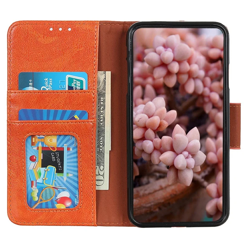 For iPhone 17 Pro Case Nappa Texture Split Leather Wallet Phone Cover - Orange