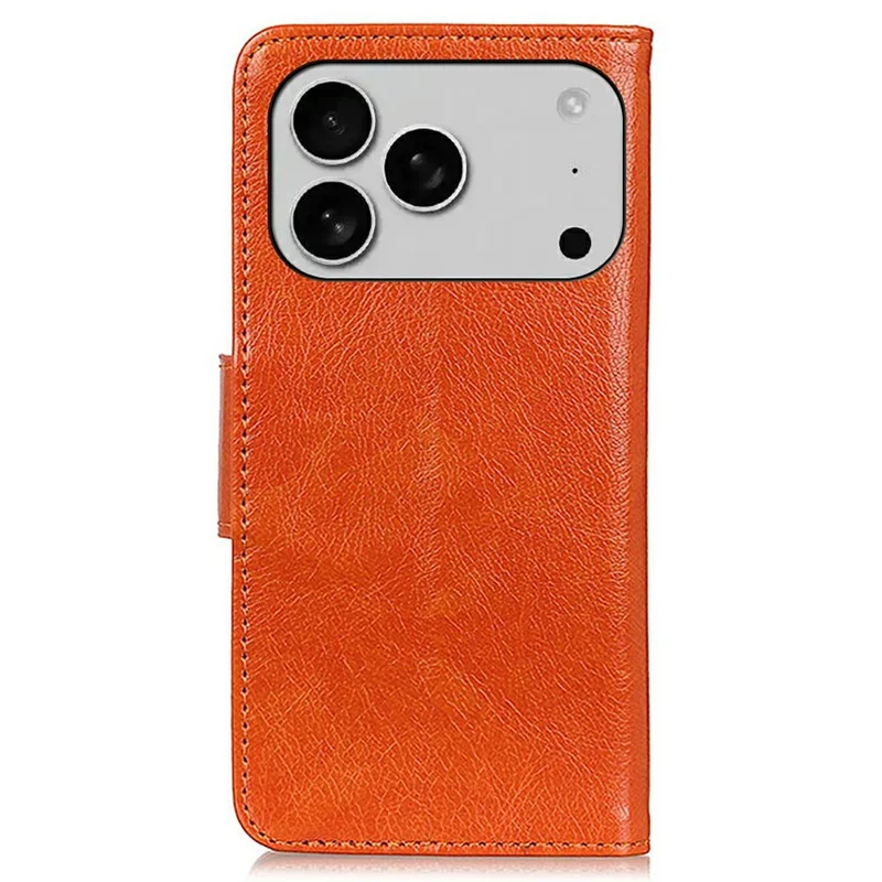 For iPhone 17 Pro Case Nappa Texture Split Leather Wallet Phone Cover - Orange