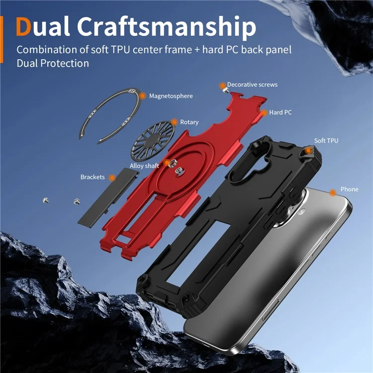For iPhone 16 Plus Magnetic Case Kickstand TPU + PC Drop Defend Phone Cover - Red