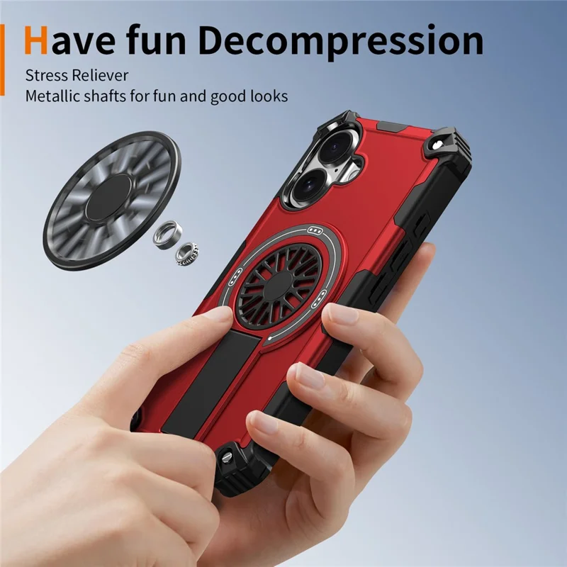 For iPhone 16 Magnetic Case Kickstand TPU + PC Drop Defend Phone Cover - Red