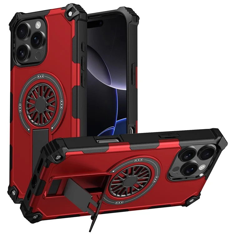 Magnetische Schutzhülle mit Ständer für iPhone 16 Pro - TPU + PC Fallschutz Handyhülle - Rot