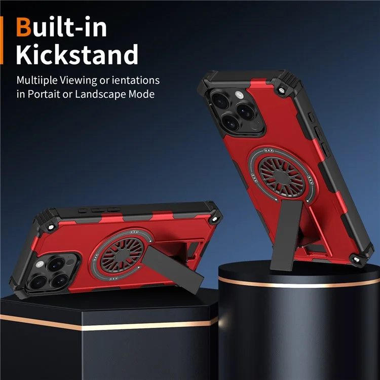 Magnetische Schutzhülle mit Ständer für iPhone 16 Pro - TPU + PC Fallschutz Handyhülle - Rot