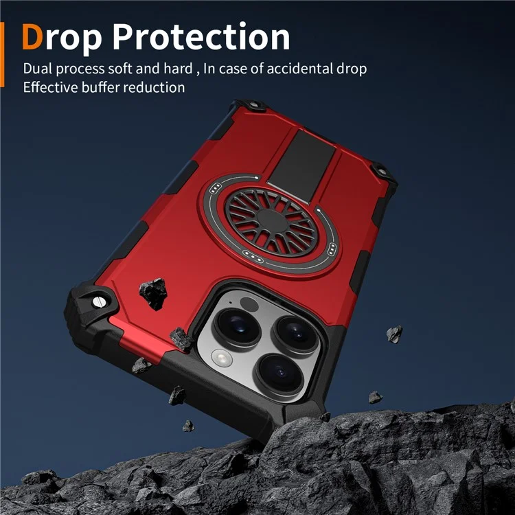 Magnetische Schutzhülle mit Ständer für iPhone 16 Pro - TPU + PC Fallschutz Handyhülle - Rot