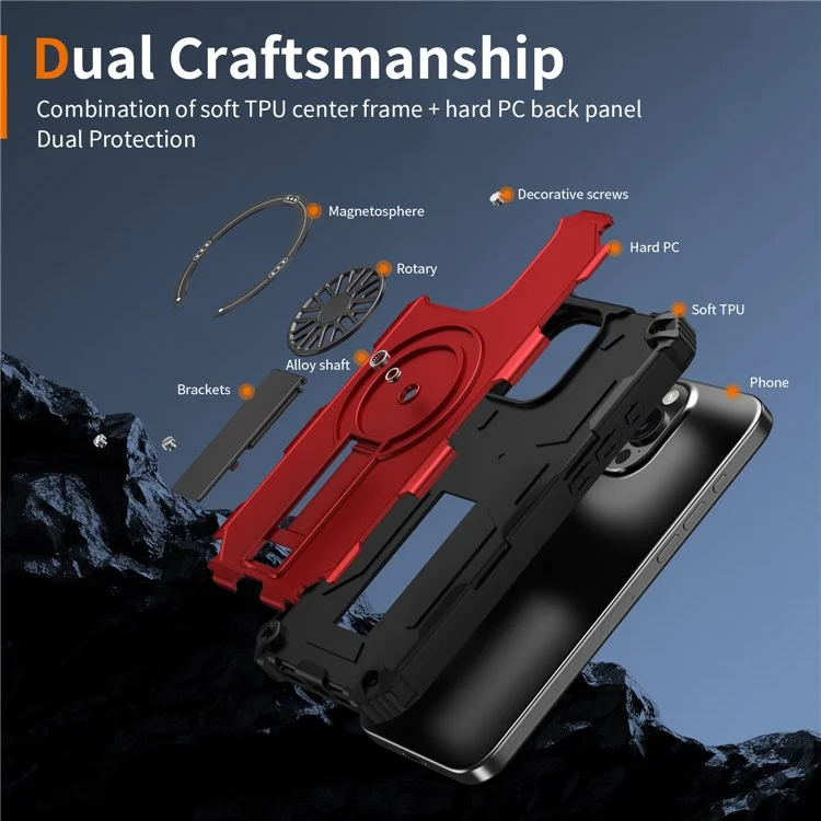 Magnetische Schutzhülle mit Ständer für iPhone 16 Pro - TPU + PC Fallschutz Handyhülle - Rot