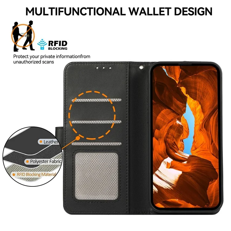 Чехол для iPhone 17 Pro с блокировкой RFID, кожаный флип-чехол для телефона - Черный