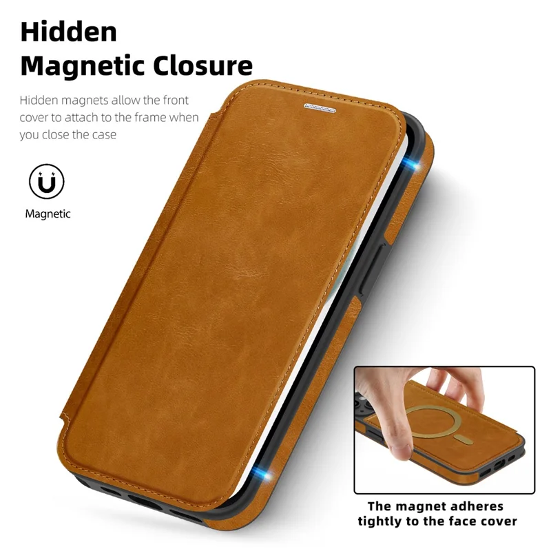 For iPhone 15 Plus Case Compatible with MagSafe RFID Blocking Card Holder Leather Phone Cover - Brown