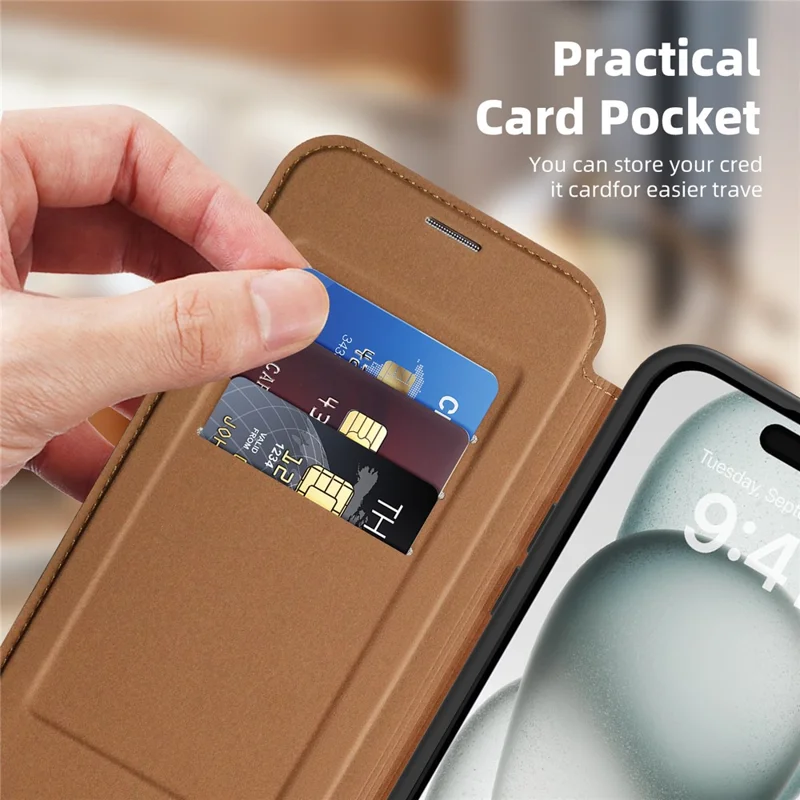 For iPhone 15 Plus Case Compatible with MagSafe RFID Blocking Card Holder Leather Phone Cover - Brown