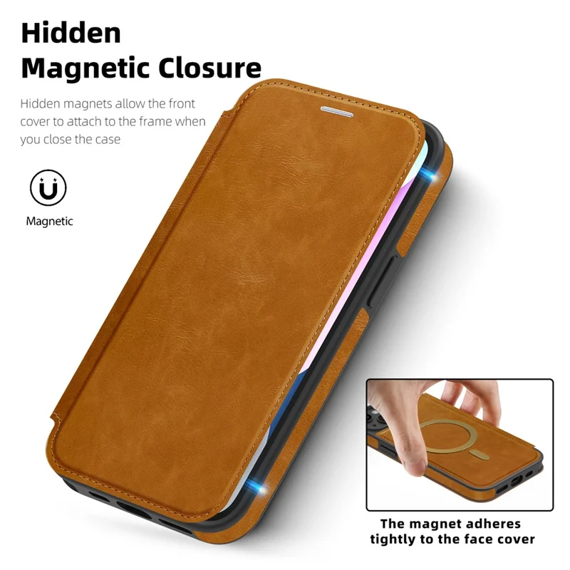 Cover per iPhone 14 Plus Compatibile con MagSafe, Porta Carte con Blocco RFID, Cover in Pelle - Marrone