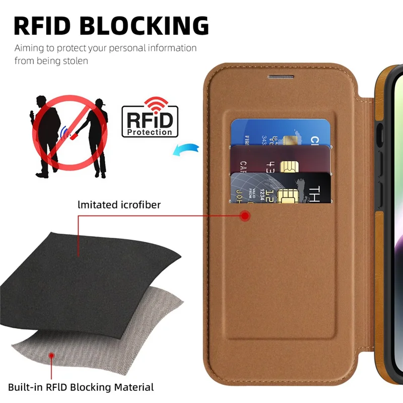 Cover per iPhone 14 Plus Compatibile con MagSafe, Porta Carte con Blocco RFID, Cover in Pelle - Marrone