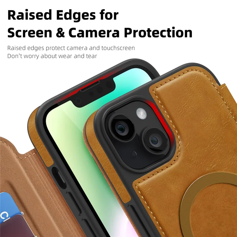 Cover per iPhone 14 Plus Compatibile con MagSafe, Porta Carte con Blocco RFID, Cover in Pelle - Marrone