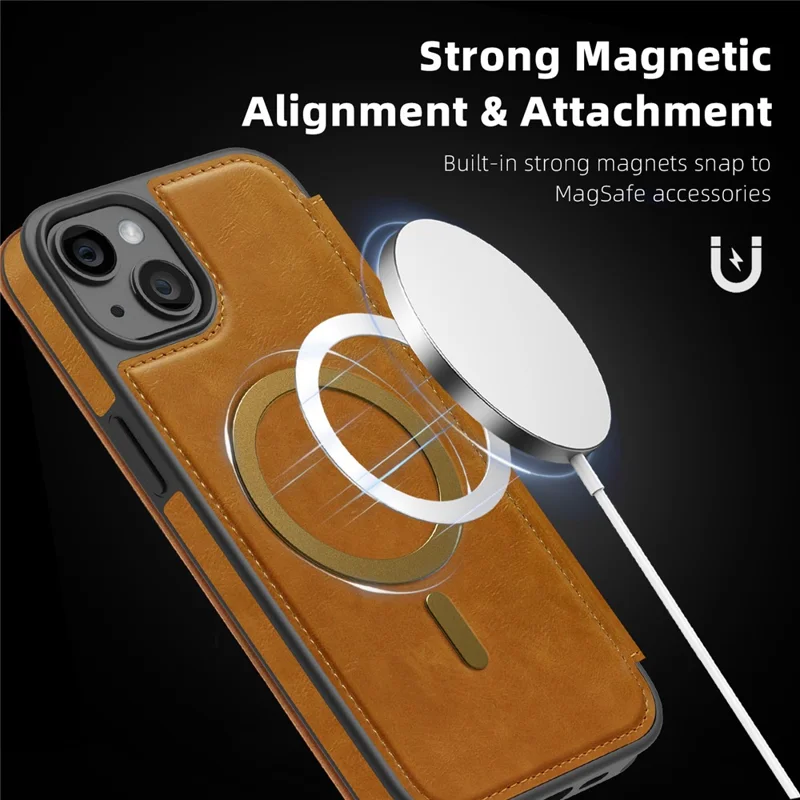 Cover per iPhone 14 Plus Compatibile con MagSafe, Porta Carte con Blocco RFID, Cover in Pelle - Marrone
