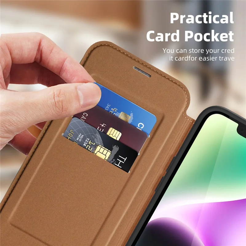 Cover per iPhone 14 Plus Compatibile con MagSafe, Porta Carte con Blocco RFID, Cover in Pelle - Marrone