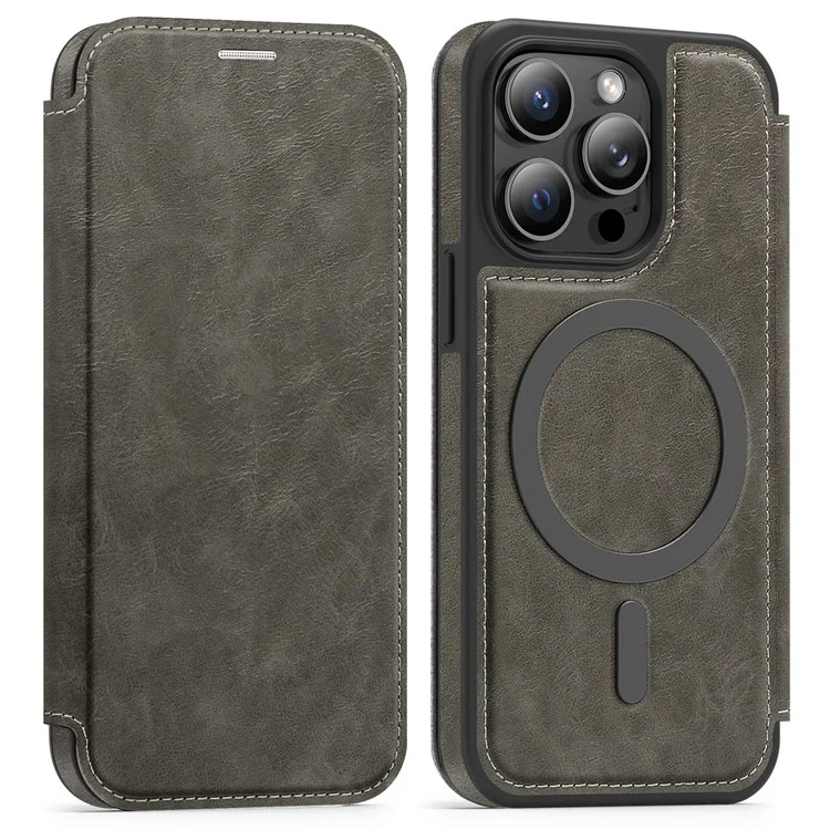 Funda para iPhone 13 Pro Compatible con MagSafe, Bloqueo RFID, Tarjetero, Cuero - Gris Titanio
