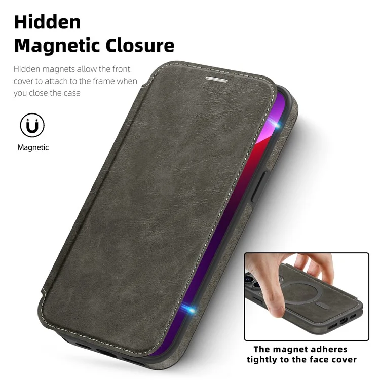 Funda para iPhone 13 Pro Compatible con MagSafe, Bloqueo RFID, Tarjetero, Cuero - Gris Titanio