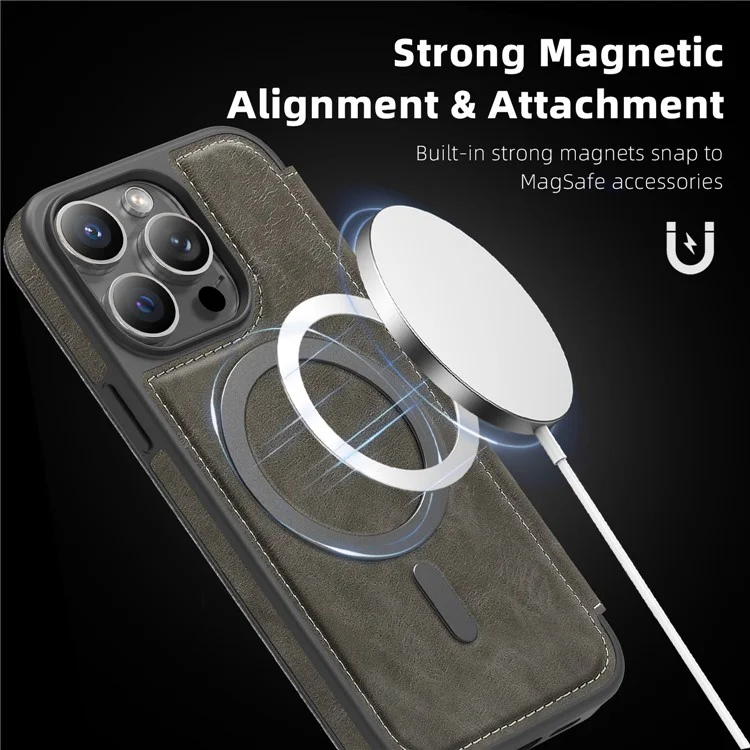 Funda para iPhone 13 Pro Compatible con MagSafe, Bloqueo RFID, Tarjetero, Cuero - Gris Titanio