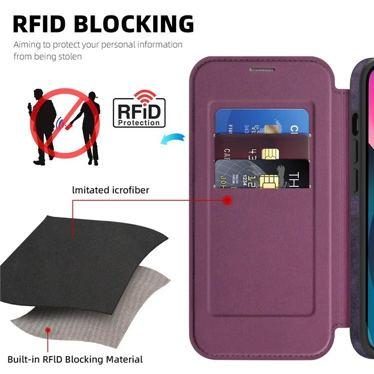 Для iPhone 13 Чехол совместимый с MagSafe RFID блокирующий держатель для карт Кожаный чехол для телефона - Темно-фиолетовый