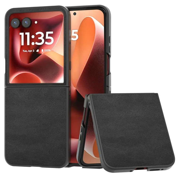 Capa ABEEL para Motorola Razr 60 Ultra 5G em Couro de Vaca Texturizado Anti-Queda PU + PC - Preta