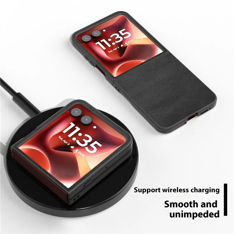 Capa ABEEL para Motorola Razr 60 Ultra 5G em Couro de Vaca Texturizado Anti-Queda PU + PC - Preta