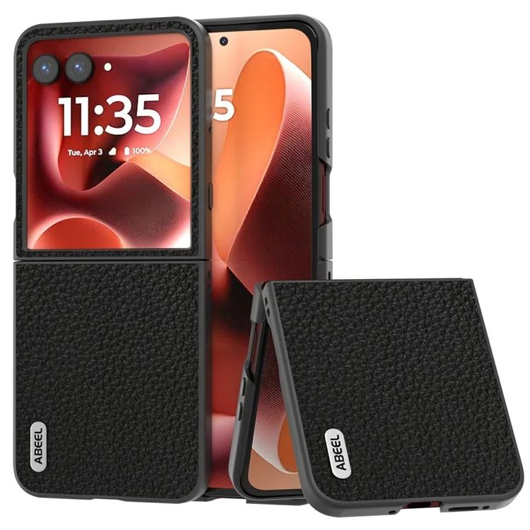 Чехол ABEEL Horizon Series для Motorola Razr 60 Ultra 5G из натуральной коровьей кожи + ПК - Черный