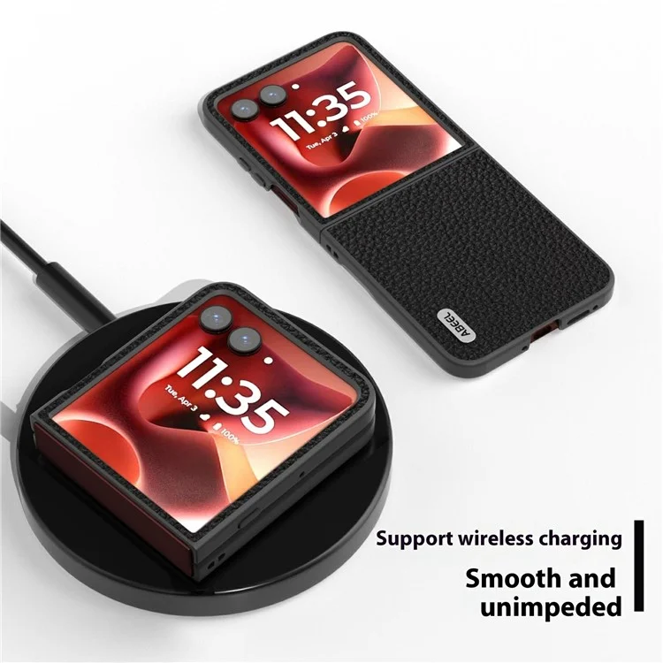 Чехол ABEEL Horizon Series для Motorola Razr 60 Ultra 5G из натуральной коровьей кожи + ПК - Черный
