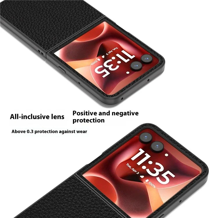 Чехол ABEEL Horizon Series для Motorola Razr 60 Ultra 5G из натуральной коровьей кожи + ПК - Черный