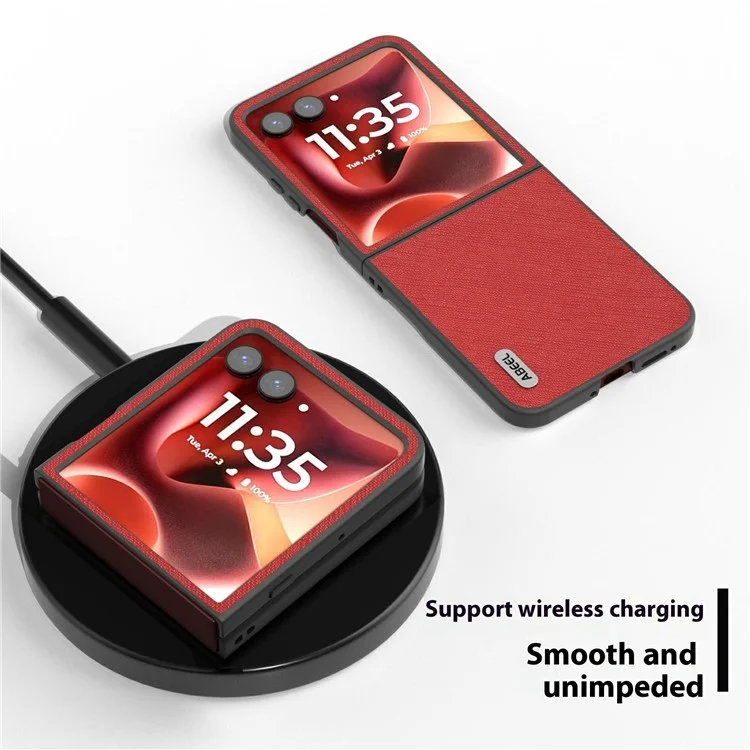 ABEEL Para Motorola Razr 60 Ultra 5G Capa Textura Cruzada Couro Genuíno de Vaca + Capa Traseira de Telefone PC - Vermelho