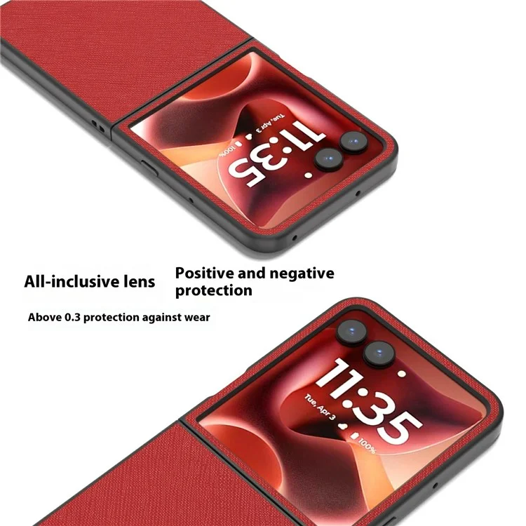 ABEEL Para Motorola Razr 60 Ultra 5G Capa Textura Cruzada Couro Genuíno de Vaca + Capa Traseira de Telefone PC - Vermelho