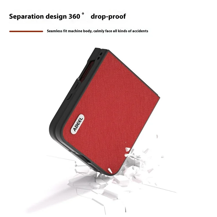 ABEEL Para Motorola Razr 60 Ultra 5G Capa Textura Cruzada Couro Genuíno de Vaca + Capa Traseira de Telefone PC - Vermelho