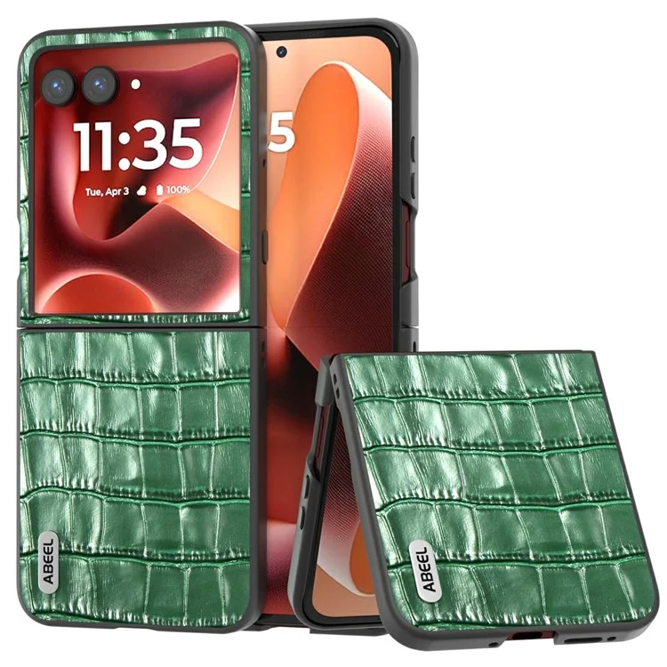 ABEEL para Motorola Razr 60 Ultra 5G Capas de Couro Genuíno de Vaca + TPU à Prova de Queda - Verde