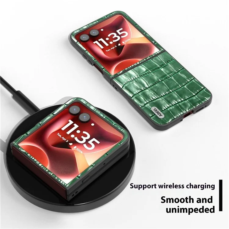 ABEEL para Motorola Razr 60 Ultra 5G Capas de Couro Genuíno de Vaca + TPU à Prova de Queda - Verde