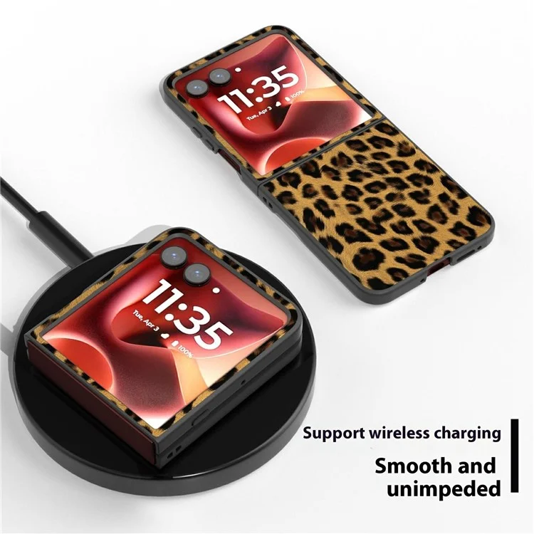 Funda para Motorola Razr 60 Ultra 5G en Negro con Borde de Cuero+PC Estampado de Leopardo - Dorado