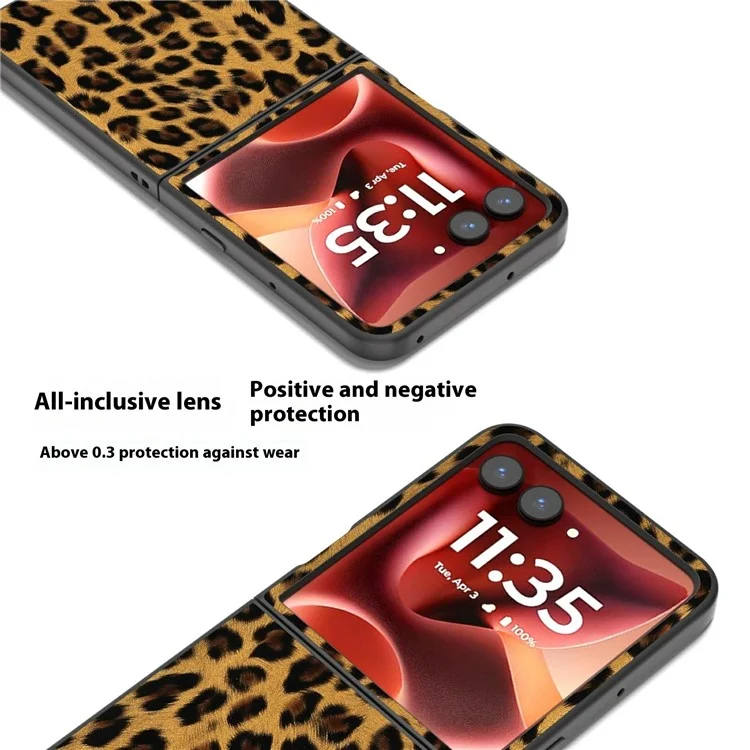 Funda para Motorola Razr 60 Ultra 5G en Negro con Borde de Cuero+PC Estampado de Leopardo - Dorado