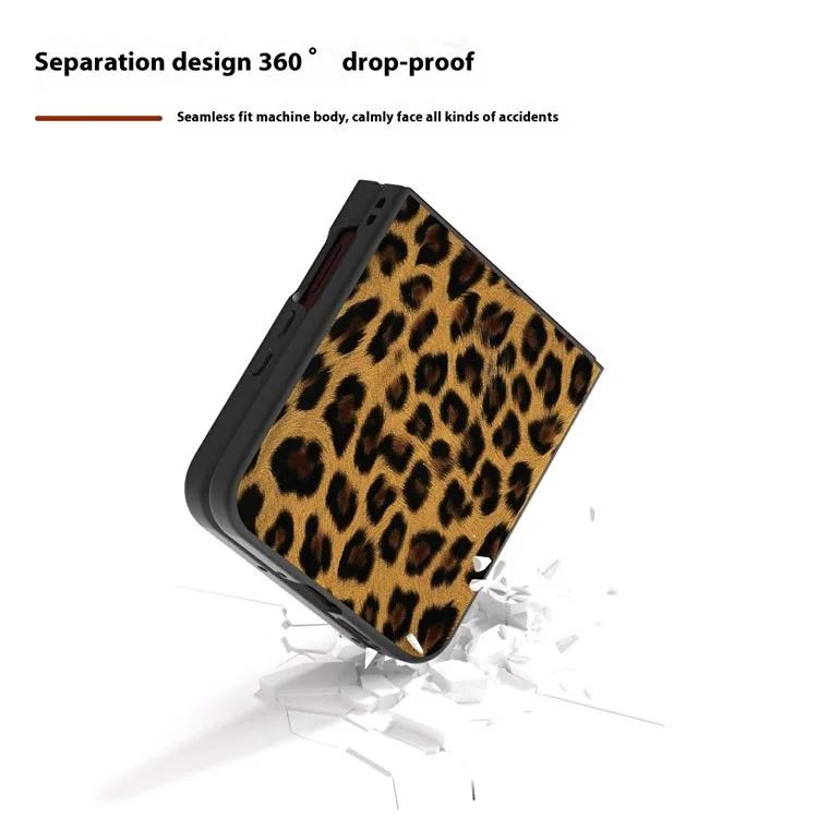 Funda para Motorola Razr 60 Ultra 5G en Negro con Borde de Cuero+PC Estampado de Leopardo - Dorado
