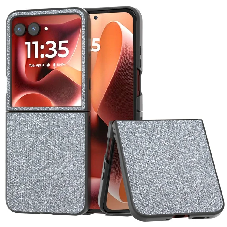 Capa para Motorola Razr 60 Ultra 5G com Textura de Strass em Couro + Capa de Telefone em PC - Cinza