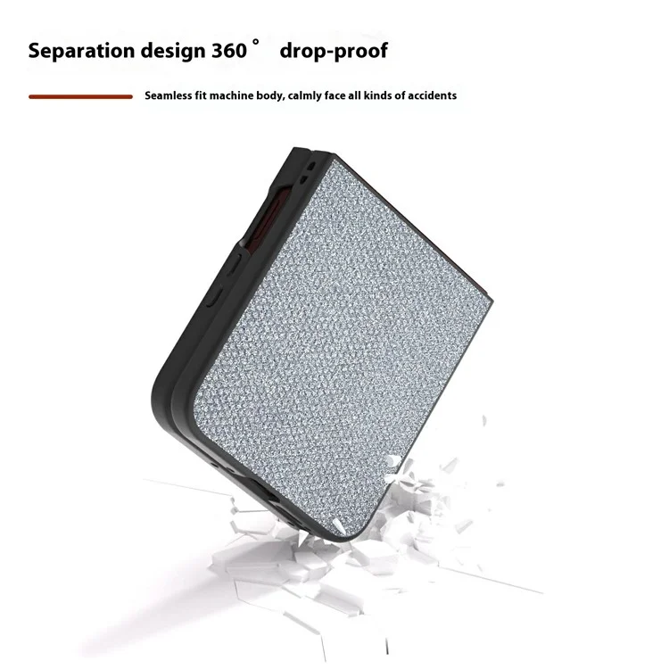 Capa para Motorola Razr 60 Ultra 5G com Textura de Strass em Couro + Capa de Telefone em PC - Cinza