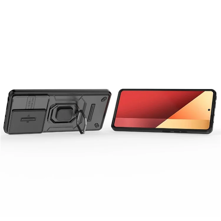 Funda para Xiaomi Redmi Note 14S 4G de PC + TPU con Soporte y Protector de Objetivo - Negro